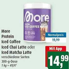 More Protein Iced Coffee Iced Chai Latte oder Iced Matcha Latte verschiedene Sorten 300-g-Dose 1 kg = 49,97