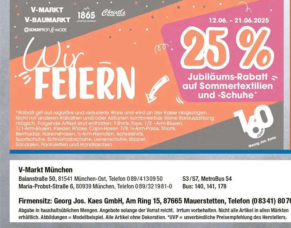 25 % Jubiläums-Rabatt auf Sommertextilien und -Schuhe