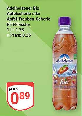 Adelholzener Bio Apfelschorle oder Apfel-Trauben-Schorle PET-Flasche