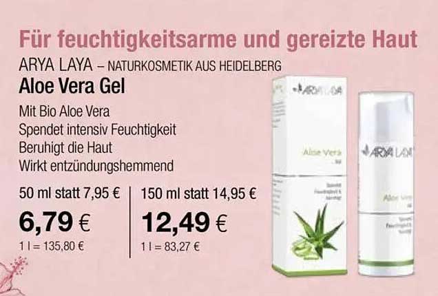 Aloe Vera Gel von ARYA LAYA - Ideal für feuchtigkeitsarme und gereizte Haut