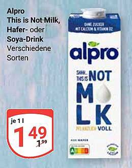 Alpro This is Not Milk, Hafer- oder Soya-Drink verschiedene Sorten
