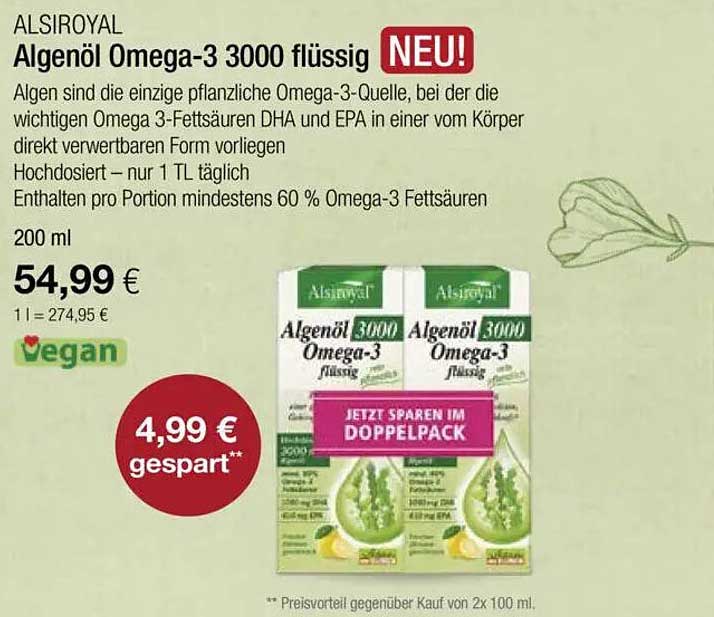 Alsiroyal Algenöl Omega-3 3000 flüssig