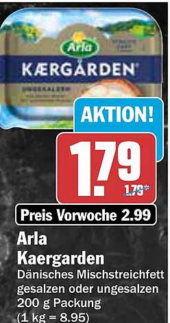 Arla Kaergarden Dänisches Mischstreichfett gesalzen oder ungesalzen 200 g Packung