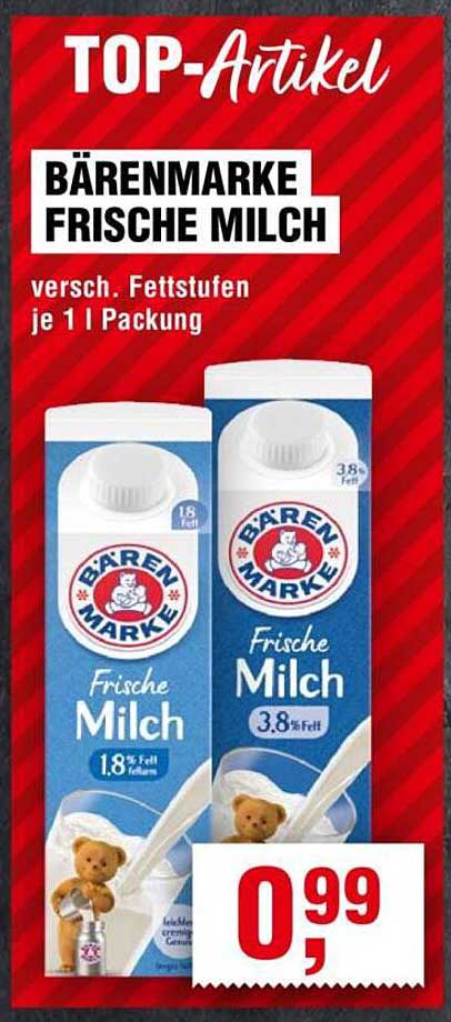 Bärenmarke Frische Milch - verschiedene Fettstufen je 1 l Packung