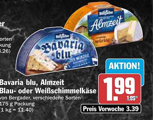Bavaria blu, Almzeit Blau- oder Weißschimmelkäse von Bergader, 175 g Packung