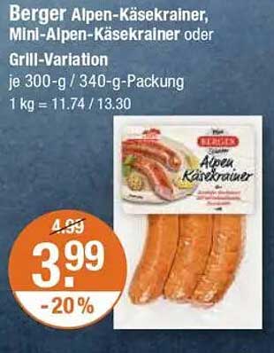 Berger Alpen-Käsekrainer, Mini-Alpen-Käsekrainer oder Grill-Variation