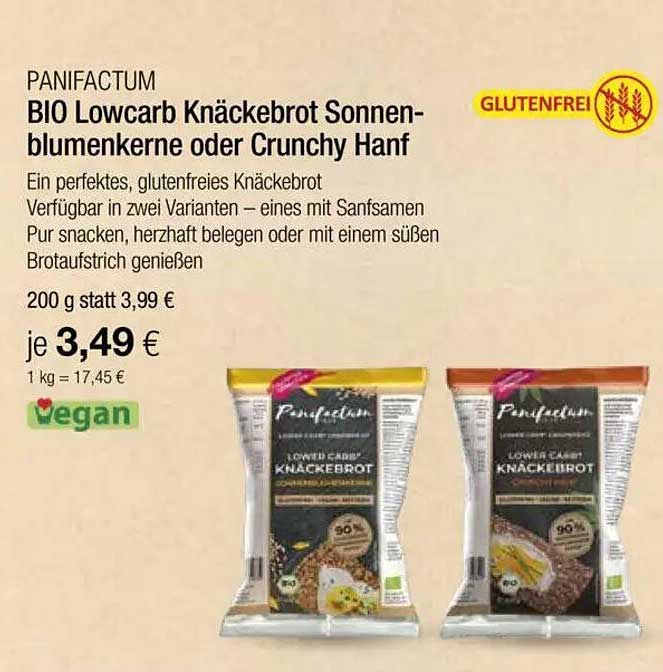 BIO Lowcarb Knäckebrot Sonnenblumenkerne oder Crunchy Hanf