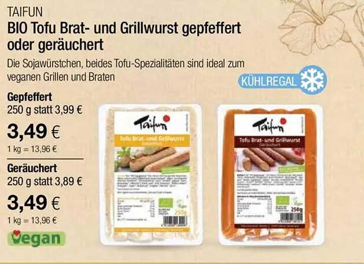 BIO Tofu Brat- und Grillwurst gepfeffert oder geräuchert