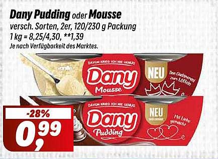 Dany Pudding oder Mousse – verschiedene Sorten, 120/230 g Packung