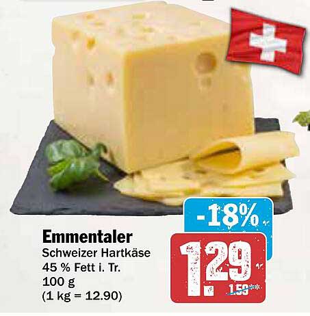 Emmentaler Schweizer Hartkäse 45 % Fett i. Tr.