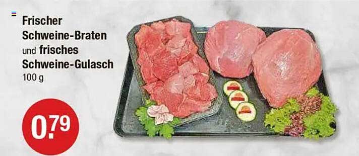 Frischer Schweine-Braten und frisches Schweine-Gulasch