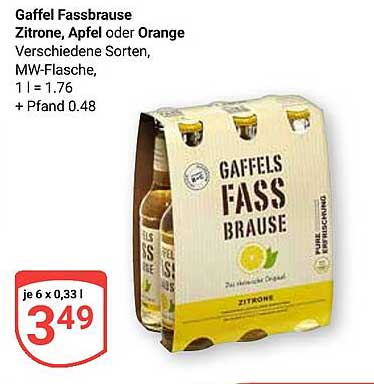 Gaffel Fassbrause Zitrone, Apfel oder Orange – 6er Pack
