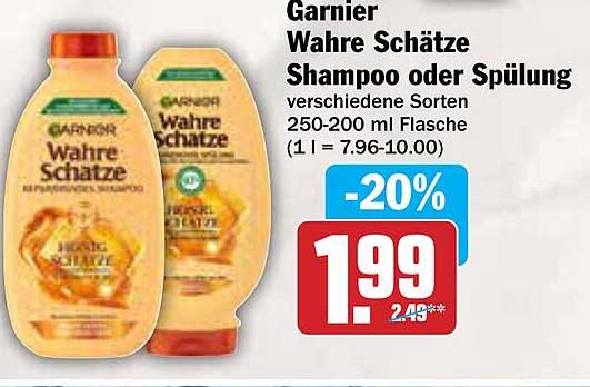 Garnier Wahre Schätze Shampoo oder Spülung 250-200 ml Flasche