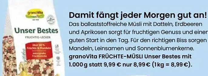 granoVita FRÜCHTE-MÜSLI Unser Bestes 1.000 g