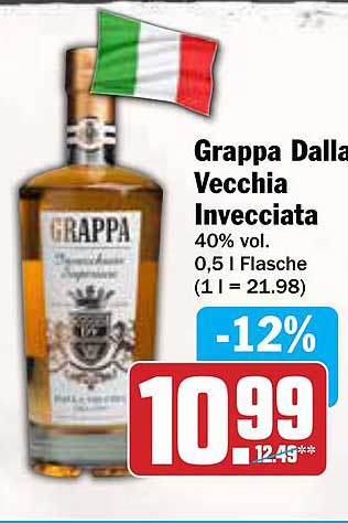 Grappa Dalla Vecchia Invecchiata 0,5 L Flasche - 40% vol