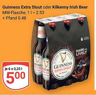 Guinness Extra Stout oder Kilkenny Irish Beer 6er-Pack!