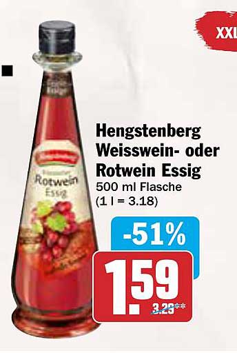Hengstenberg Weisswein- oder Rotwein Essig 500 ml Flasche