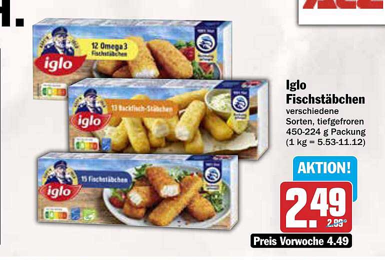Iglo Fischstäbchen verschiedene Sorten, tiefgefroren 450-224 g Packung