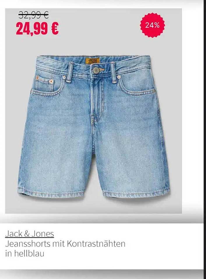 Jack & Jones Jeansshorts mit Kontrastnähten in hellblau
