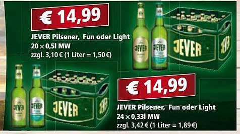 JEVER Pilsener, Fun oder Light 20 x 0,5l