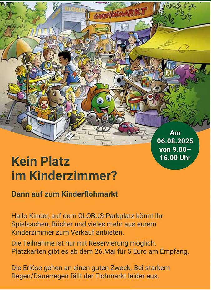 Kein Platz im Kinderzimmer? – Kinderflohmarkt auf dem Globus-Parkplatz