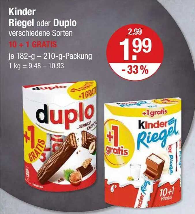 Kinder Riegel oder Duplo - 10 + 1 GRATIS