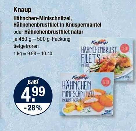 Knaup Hähnchen-Minischnitzel, Hähnchenbrustfilet in Knuspermantel oder Hähnchenbrustfilet natur