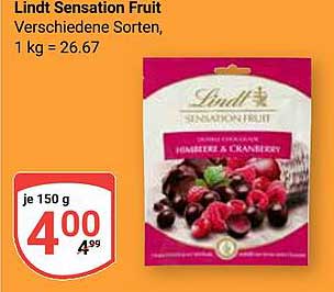 Lindt Sensation Fruit - Himbeere & Cranberry 150 g