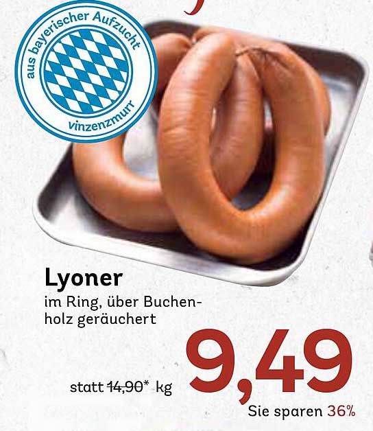 Lyoner im Ring, über Buchenholz geräuchert