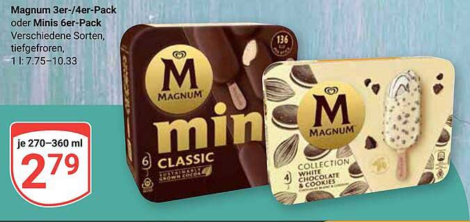 Magnum 3er-/4er-Pack oder Minis 6er-Pack, verschiedene Sorten, tiefgefroren