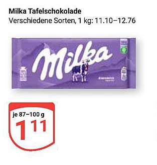 Milka Tafelschokolade, verschiedene Sorten