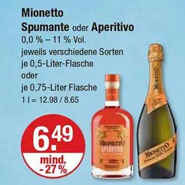 Mionetto Spumante oder Aperitivo, 0,0 % - 11 % Vol.
