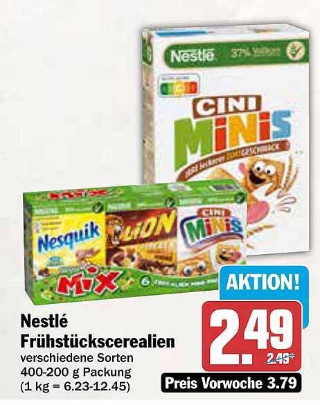 Nestlé Frühstückscerealien verschiedene Sorten 400-200 g Packung