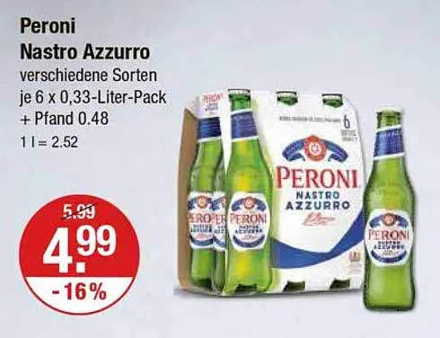 Peroni Nastro Azzurro 6 x 0,33-Liter-Pack
