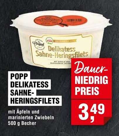 POPP Delikatess Sahne-Heringsfilets mit Äpfeln und marinierten Zwiebeln 500 g Becher