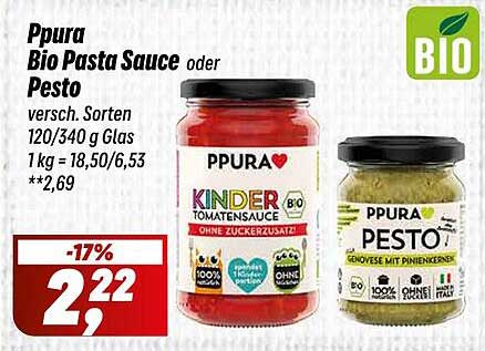 Ppura Bio Pasta Sauce oder Pesto – Verschiedene Sorten