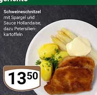 Schweineschnitzel mit Spargel und Sauce Hollandaise, dazu Petersilienkartoffeln