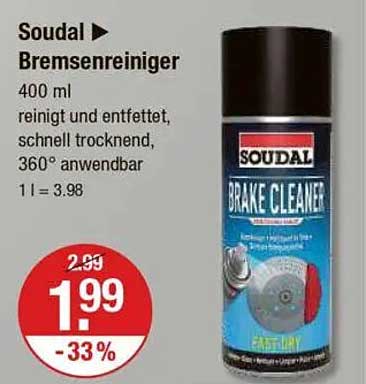 Soudal Bremsenreiniger 400 ml - jetzt nur 1,99 €