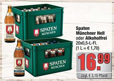 Spaten Münchner Hell oder Alkoholfrei 20x0,5-L-Fl.