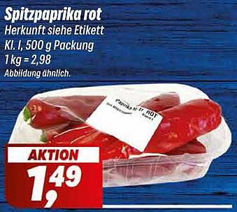 Spitzpaprika rot - Kl. I, 500 g Packung