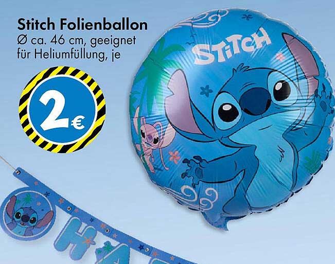 Stitch Folienballon Ø ca. 46 cm, geeignet für Heliumfüllung