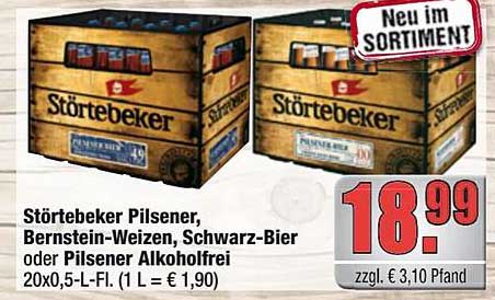 Störtebeker Pilsener, Bernstein-Weizen, Schwarz-Bier oder Pilsener Alkoholfrei 20x0,5-L-Fl.