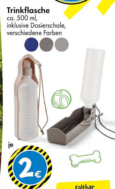 Trinkflasche ca. 500 ml, inklusive Dosierschale, verschiedene Farben
