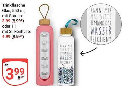 Trinkflasche Glas, 550 ml, mit Spruch
