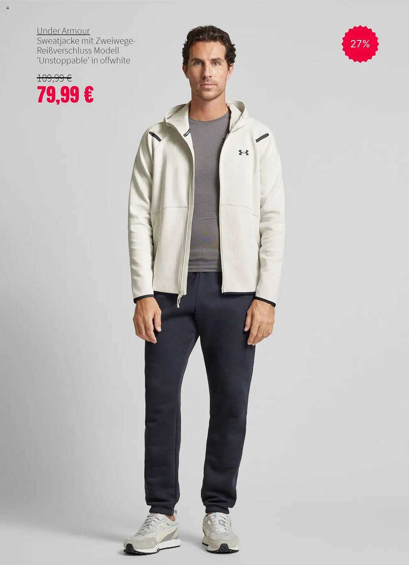 Under Armour Sweatjacke mit Zweiwege-Reißverschluss Modell 'Unstoppable' in offwhite