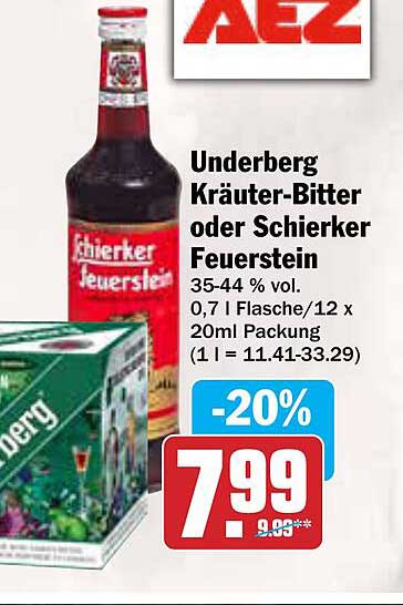 Underberg Kräuter-Bitter oder Schierker Feuerstein 0,7 L Flasche