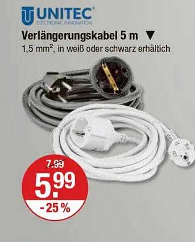 Verlängerungskabel 5 m von UNITEC - 25 % Rabatt