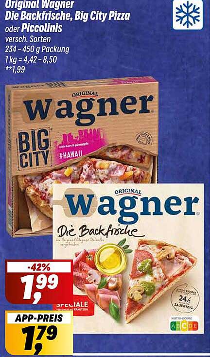 Wagner Die Backfrische und Big City Pizza oder Piccolinis - versch. Sorten