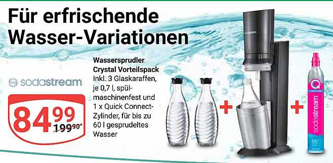 Wassersprudler Crystal Vorteilspack inkl. 3 Glaskaraffen und Quick Connect-Zylinder