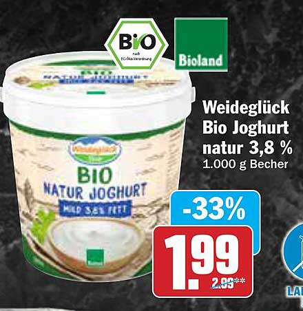 Weideglück Bio Joghurt natur 3,8 % 1.000 g Becher